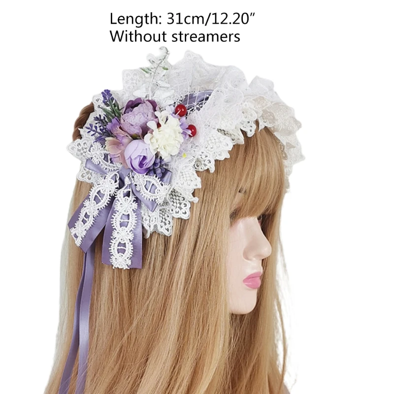 

2021 New Lolita Pastoral Headband Artificial Flower Ruffled Lace Bowknot Ribbon Hairband