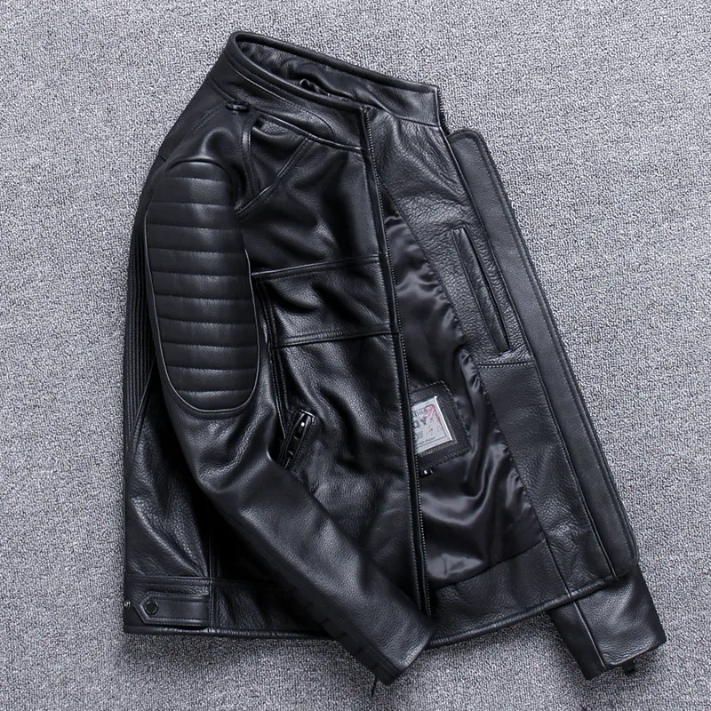 

Men 200% Cow Genuine Leather Coat Spring Autumn Short Motorcycle Biker Jacket Cowhide Chaqueta Hombre 920 KJ5402