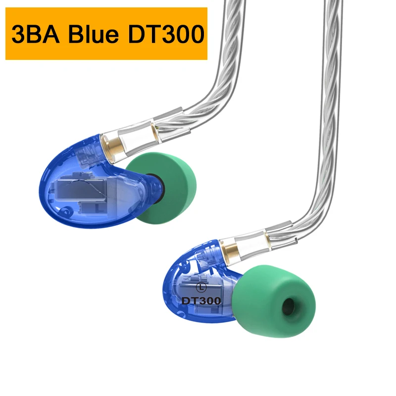 3BA Blue DT300 NICEHCK DT600 6BA/DT500 5BA/DT300 3BA привод в ухо наушник 6/5/3 уравновешенного якоря Съемная MMCX спортивные hifi-наушники - Цвет: 3BA Blue DT300