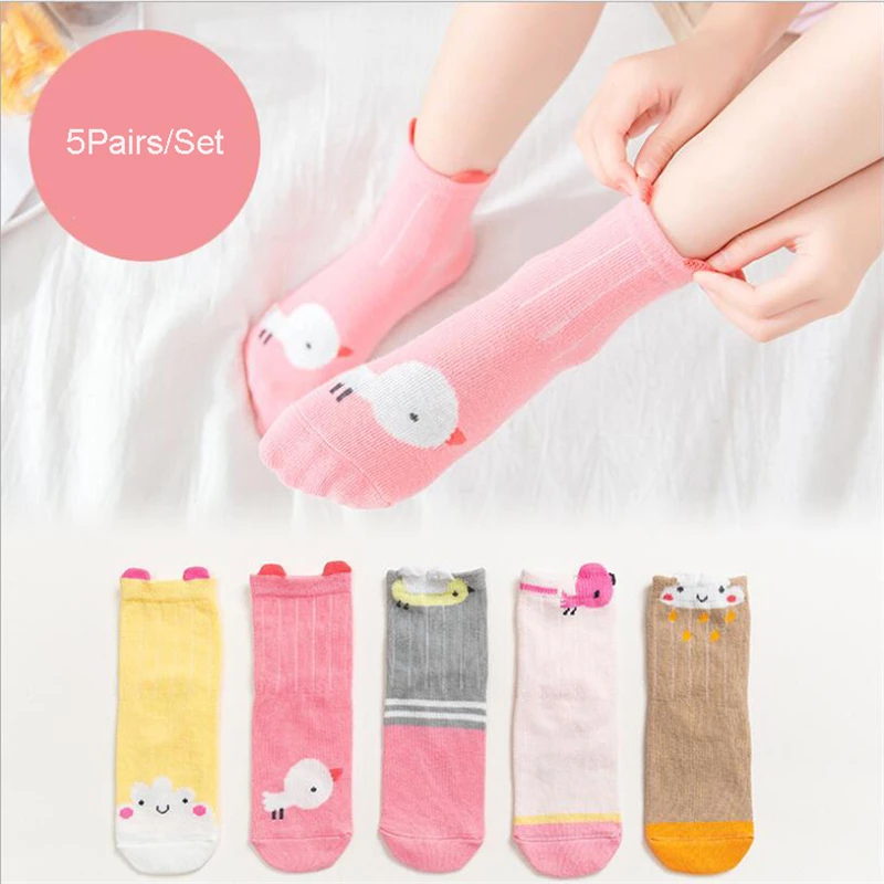 5 пар/комплект детские носки хлопковые с мультяшным рисунком для маленьких