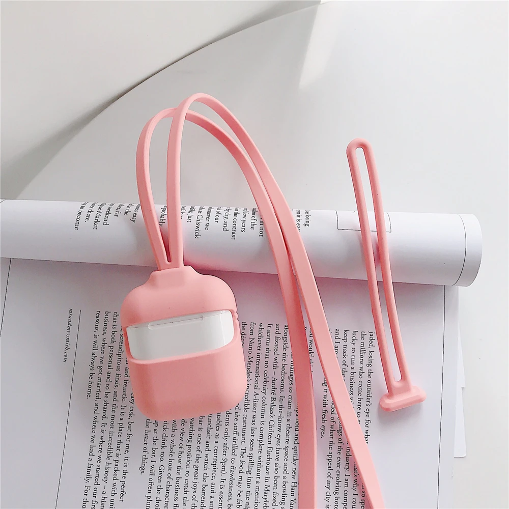 

For AirPods 2 1 Case Shockproof Anti Lost Silicone Cases Cover with Lanyard Earpods Protective for Air Pods 2 Funda Coque