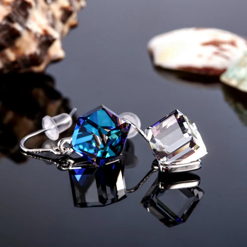 Warme Farben серьги из серебра 925 пробы с кристаллами Swarovski, висячие серьги с квадратным кубом, хорошее ювелирное изделие, подарок для девушек