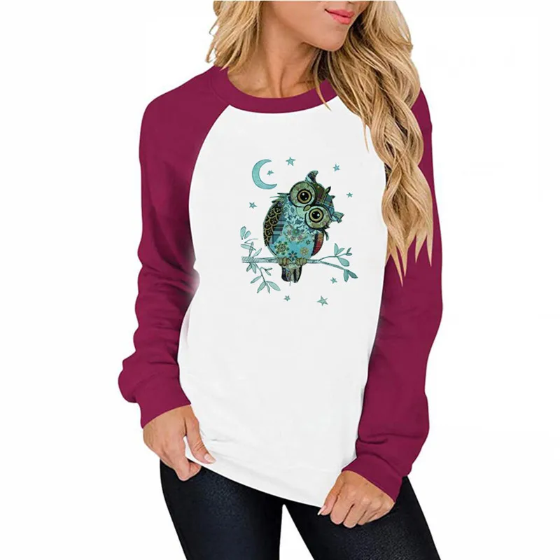 

Fashion O-Neck Splice Long Sleeve T-Shirt 2022 Spring New Women Clothing Cartoon Printed Casual Pullover Tops S-2XL Lady T-Shirt