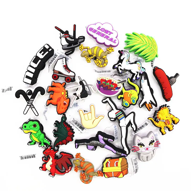 Dropshipping 24 Latest Styles PVC Cute Animals Shoe Charms Yoga Dinosaur Airplane Croc Shoes Accessories Decorations JIBZ FZL54