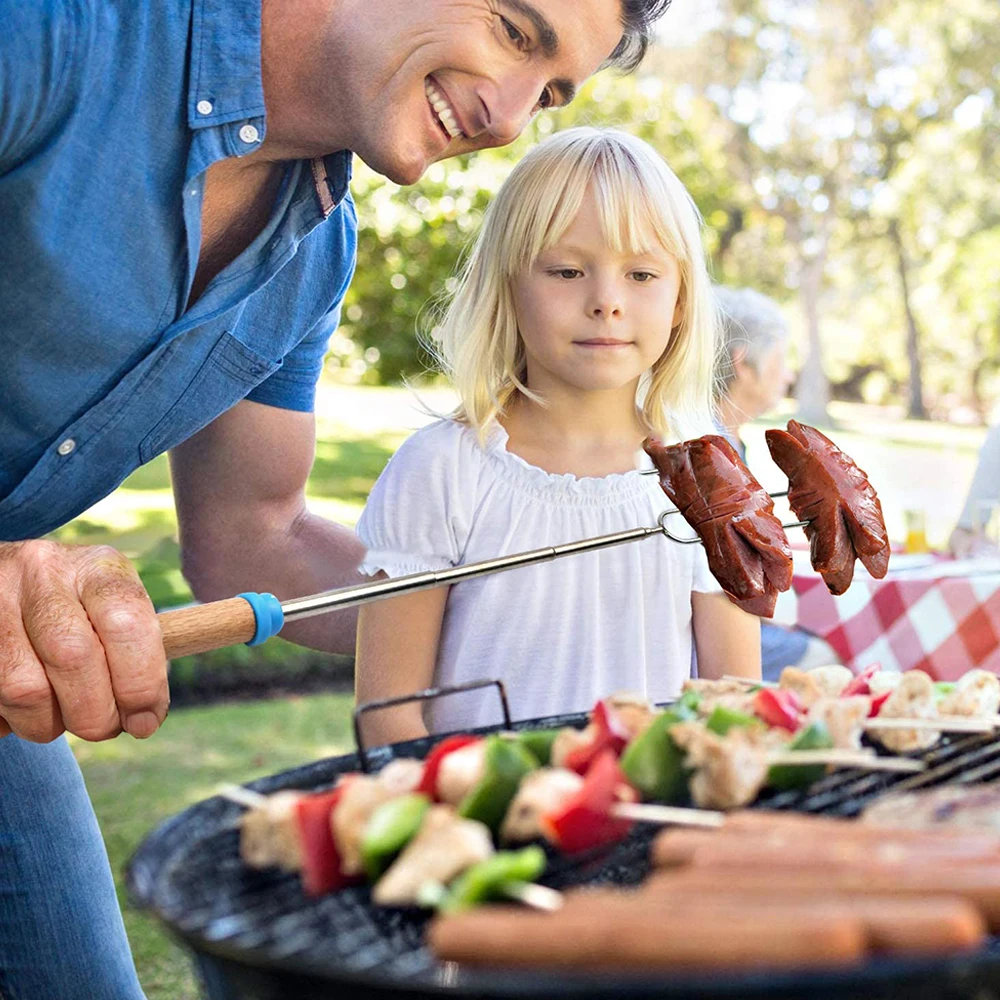 Выдвижная вилка 8P из нержавеющей стали для барбекю костра хот-дога