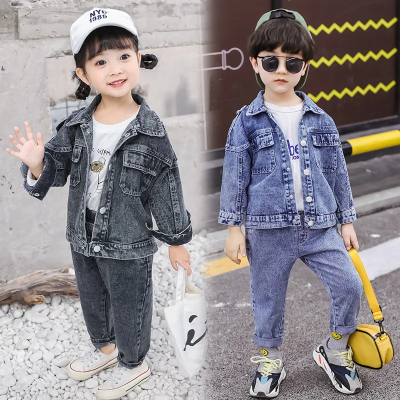2pcs Boys &amp Girls Fashion Jackets Jeans Kids Clothing Set Denim Cow Style 1 3 5 7 8 Year Old 2020 Clothes OKS195005 | Детская одежда