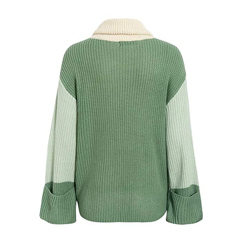 

Women's Casual Long Sleeve Turtleneck Sweater Pullover Knit Jumper Tops Patchwork Pullover Sweaters