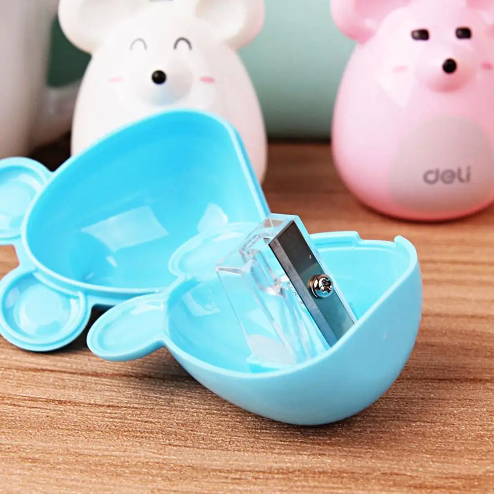 Новый Deli милый Kawaii Милая пластиковая Мышь точилка для карандаша ручная