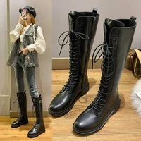 2021 classic fashion black buckle strap long boots winter lace up shoes women high heeled women knee high long tube zipper boots