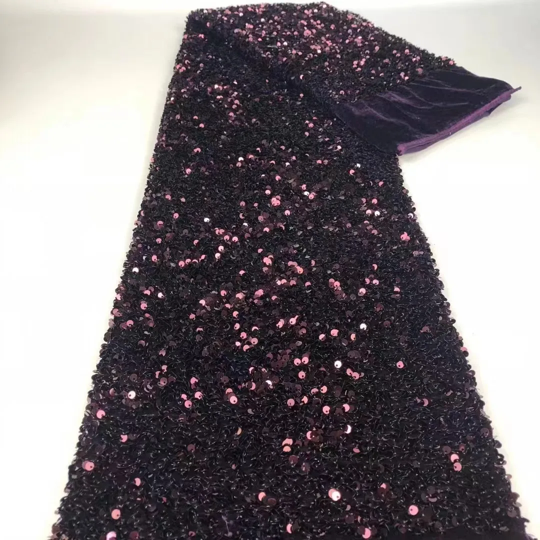 

Винная новейшая нигерийская бархатная кружевная ткань высокого качества с блестками, африканская кружевная ткань, мягкое бархатное кружев...