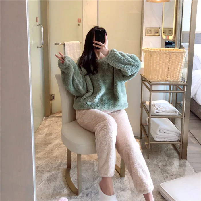 

Pieces Women Winter Pajama Sets Cute Cartoon Long Sleeve Hooded Sleepwear Fashion Ladies Warm Pyjama Suit Home Clothes