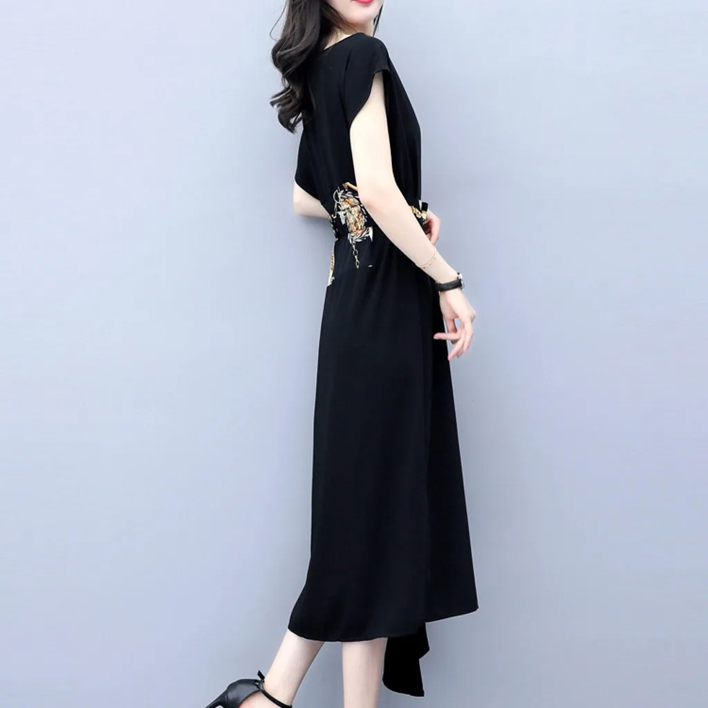 Платье женское летнее с круглым вырезом и коротким рукавом|Женские платья| |