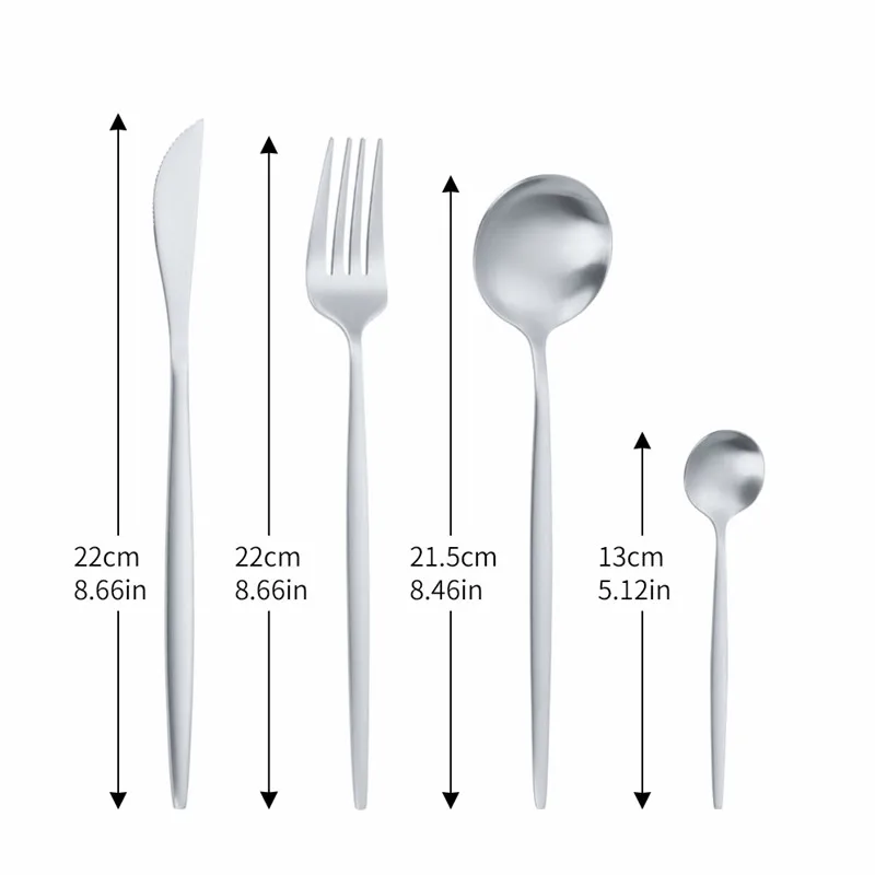 

Stainless Steel Cutlery Set Silver Luxury Dinnerware Set Kitchen Cutlery Matte Tableware Silver Fork Spoon Knive 4Pcs Dinner Set