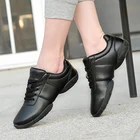 Черные, белые кожаные танцевальные кроссовки для взрослых, дышащая обувь для фитнеса с мягкой подошвой, мужская и женская джазовая обувь, спортивная обувь для тренировок, 28-44
