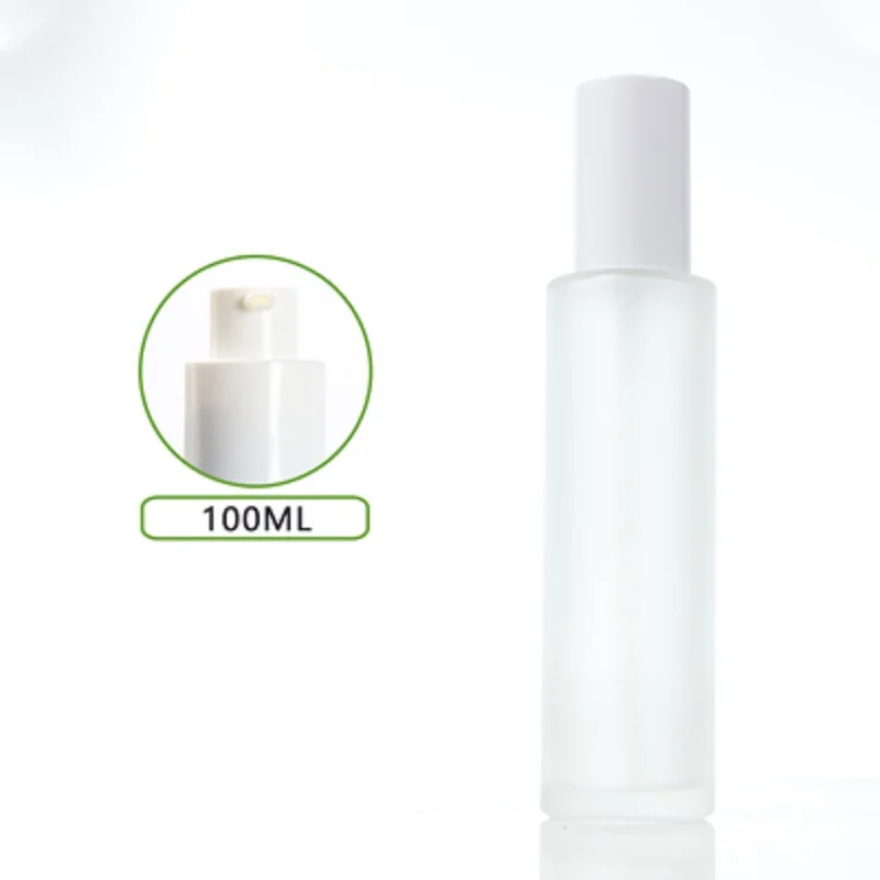 100ml frosted/green/blue/white glass bottle white pump lid toner serum/lotion/emulsion/foundation/gel cosmetic packing