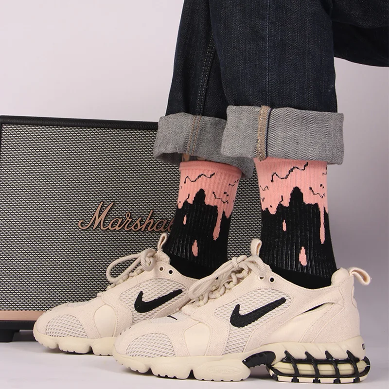 3 Pairs/Box Streetwear Hip Hop Curve Stockings Cotton Harajuku Print Sport Basketball Gifts for Men Women Long Socks Fashion