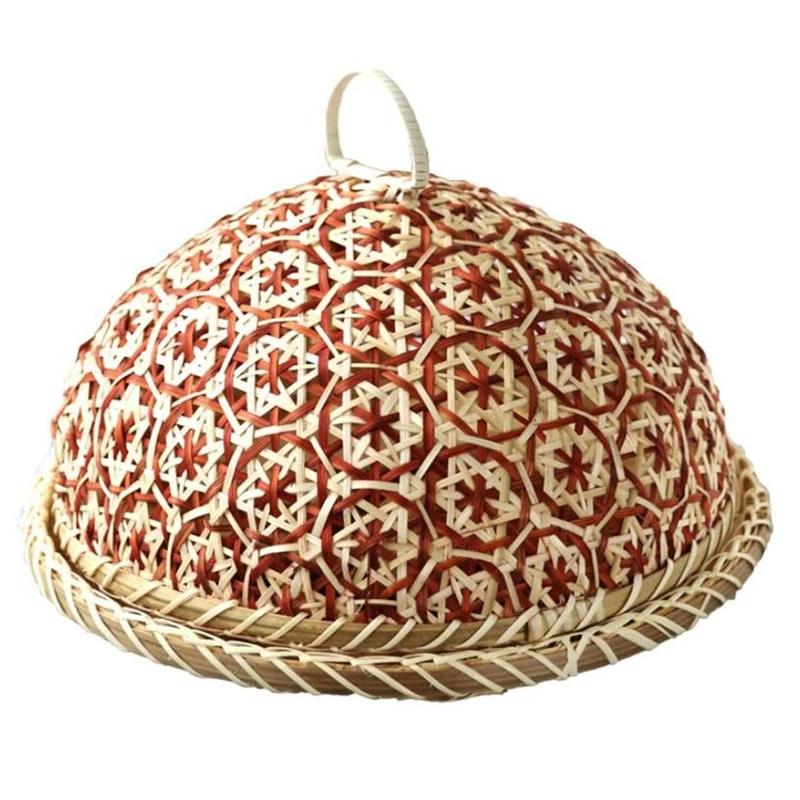 

Handmade Bamboo Food Fruit Wicker Rattan Banboo Basket Bread with Lid Round Plate Kitchen Storage Bread Organizer