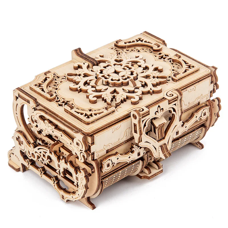 

Laser Cutting 3D Assembled Creative DIY Puzzle Wooden Mechanical Transmission Antique Jewelry Box Model Toy Home Decoration Gift