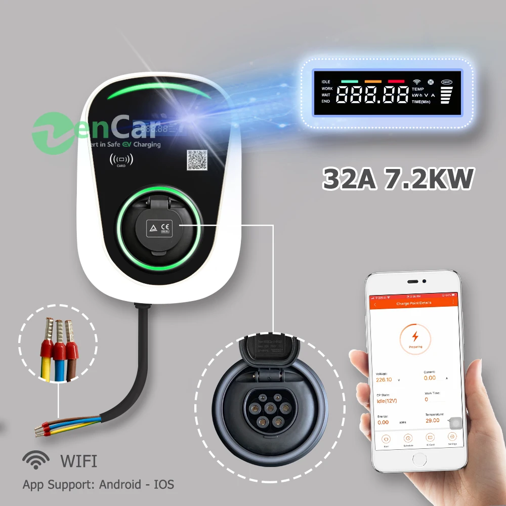 

Настенная ev зарядная станция Duosida, разъем типа 32A 7,2квт с поддержкой Wi-Fi