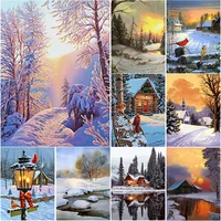 new 5d diy diamond painting scenery cross stitch snow house diamond embroidery full square round drill home decor manual gift