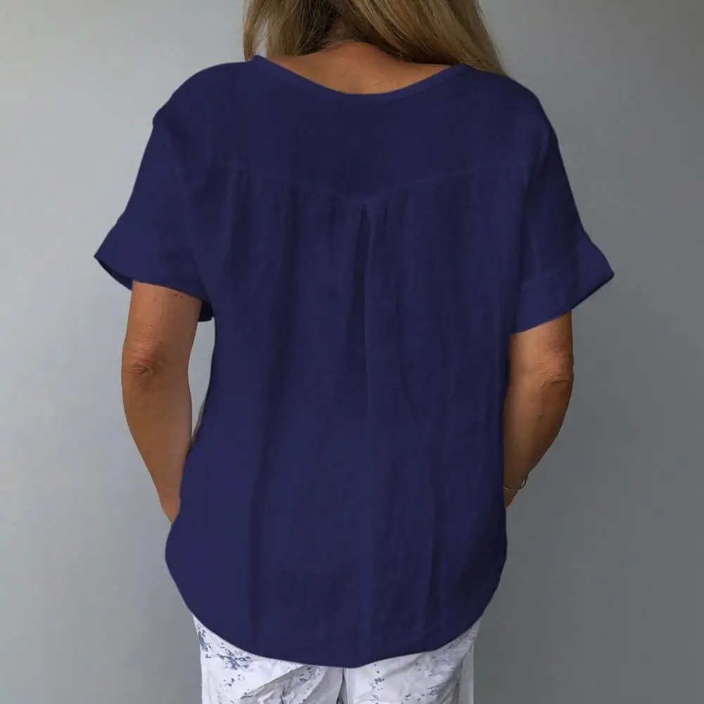 

New Summer Casual Floral Print Linen Cotton Blouse Women Elegant V Neck Short Sleeve Shirt Plus Size Tops and Blouses Streetwear