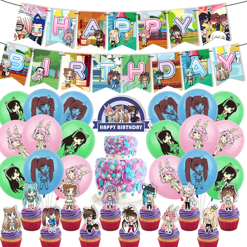 

Gacha's Life Theme Decoration Flag Birthday Baby Shower Banner Balloon Cake Topper Party Supplies Toys For Kids Toy Air Globos