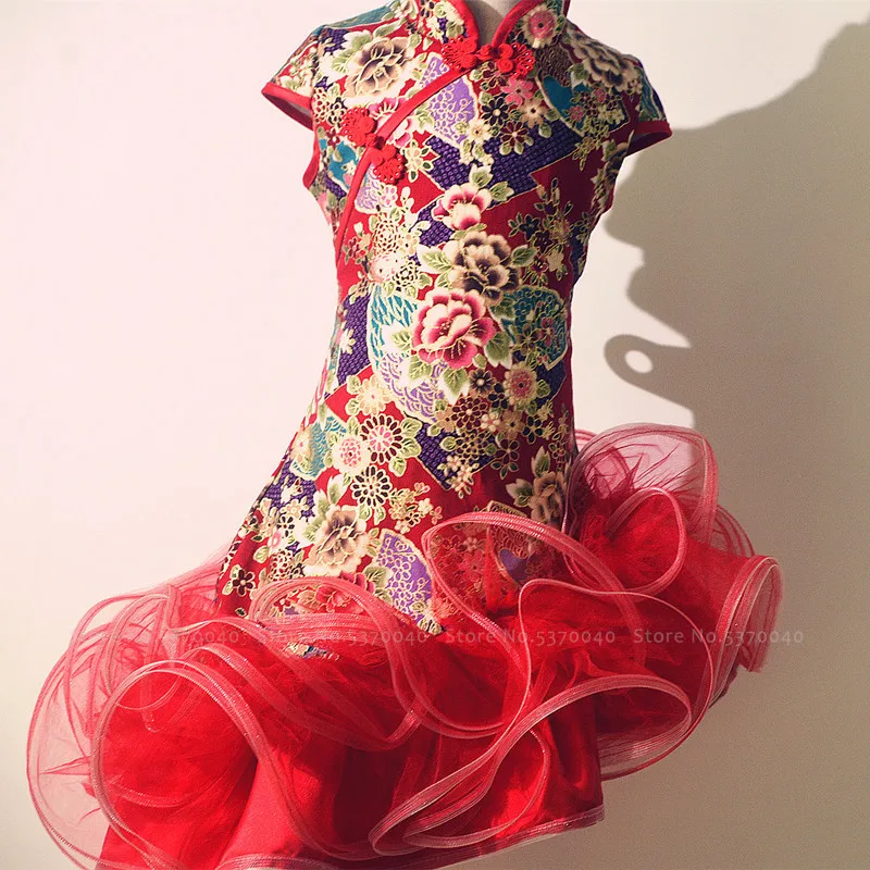 Ципао для девочек вечернее платье принцессы Детский костюм выступления на сцене