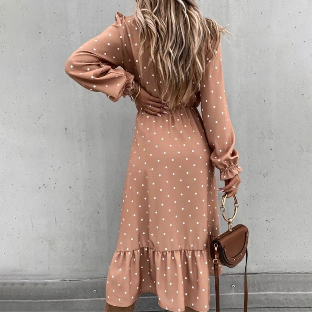 

Western Style Summer Dress 2021 Fashion Casual Loose Temperament Simple Designer Buttons Wave Point Split Fork V-neck