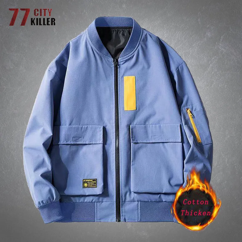 

Куртка-бомбер мужская с карманами, модная уличная одежда в стиле хип-хоп, Повседневная утепленная бейсбольная куртка на молнии, с множество...