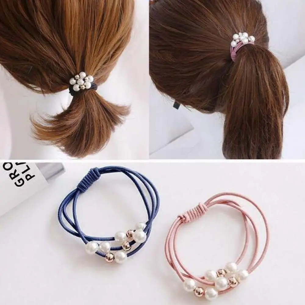 

5PCS Pearl Elastic Hair Bands Multilayer Hair Ring Ponytail Holder Headband Rubber Band for Women Girls Hair Accessories