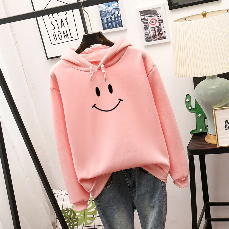 

2021 autumn and winter new loose trend women's lazy version plus velvet thick double ayer hooded loose hooded plus velvet women