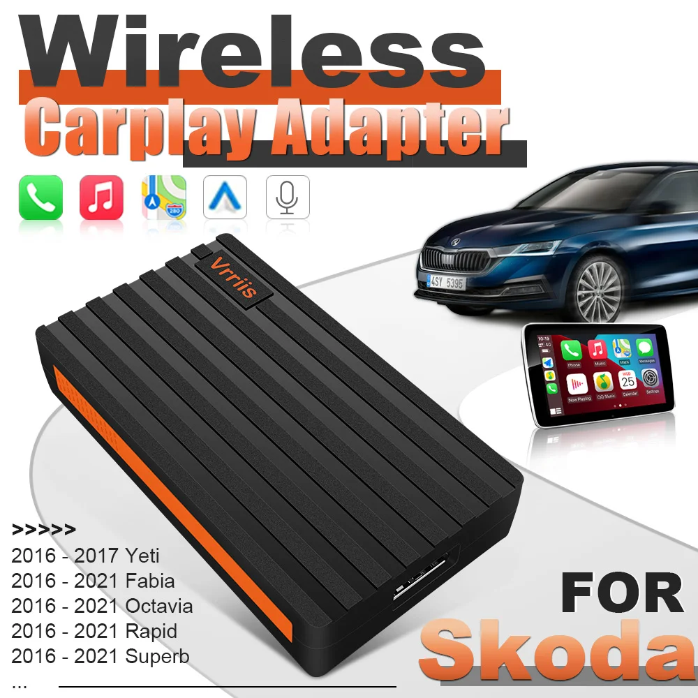 Vrriis Auto Wireless CarPlay Dongle Adapter Smart Link Pug and Play for Skoda Yeti Fabia Octavia Superb Karoq Kodiaq Scala