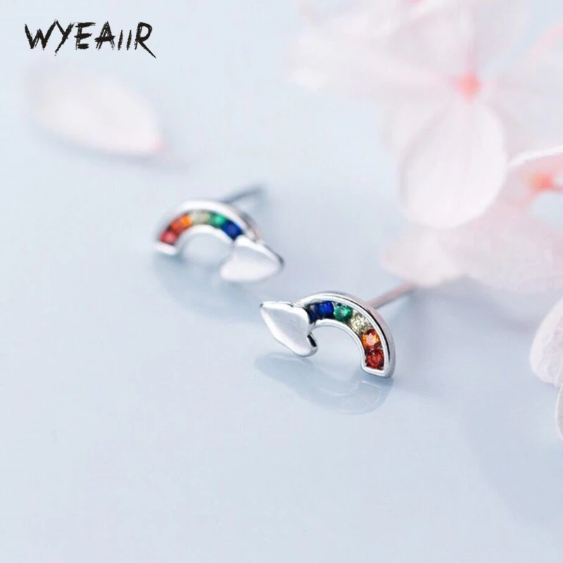 Женские серьги-гвоздики WYEAIIR из серебра с радужными облаками | Украшения и
