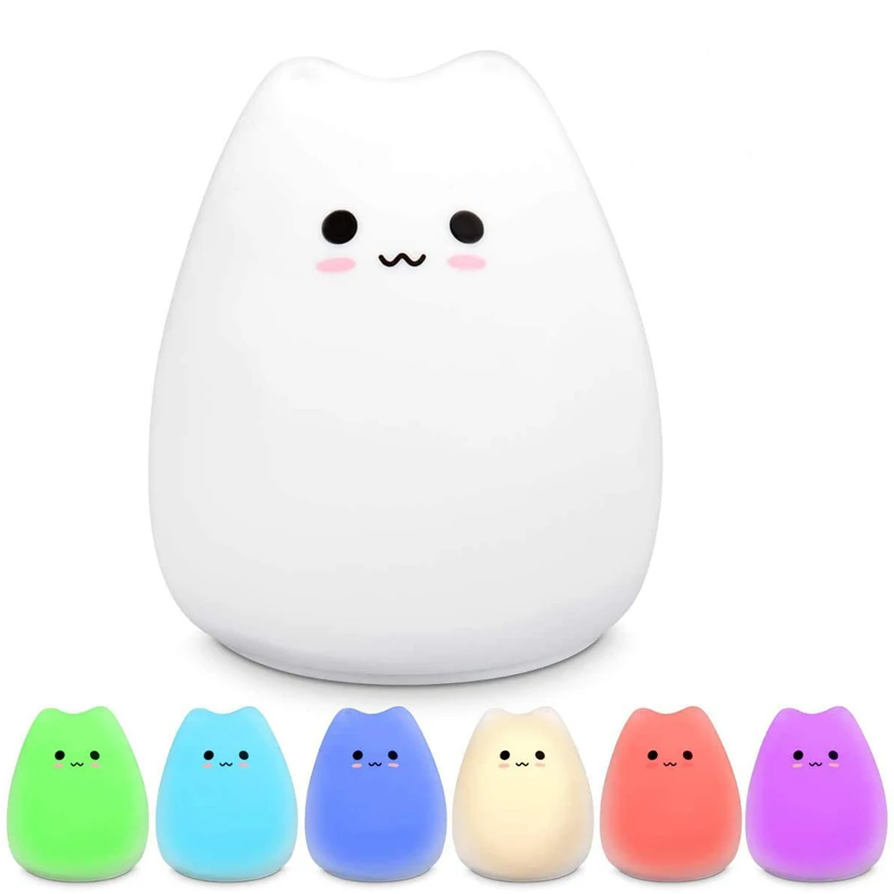 

LED Night Lights Touch Sensor Colorful Soft Silicone Cartoon Cat For Baby Kids Chid Gift Sleepping Lamp Bedroom Desk Decor Luces