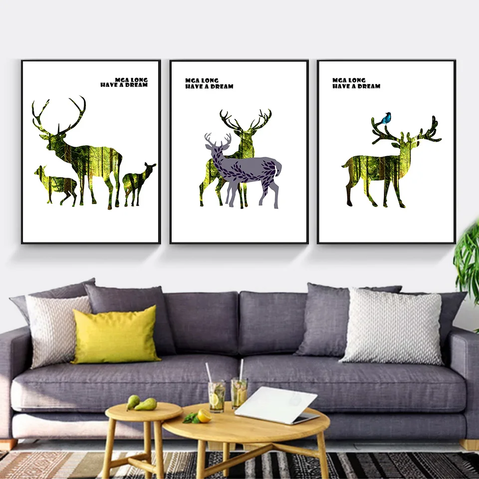 Олень с обнаженной женщины настенный Арт холст живопись скандинавские плакаты