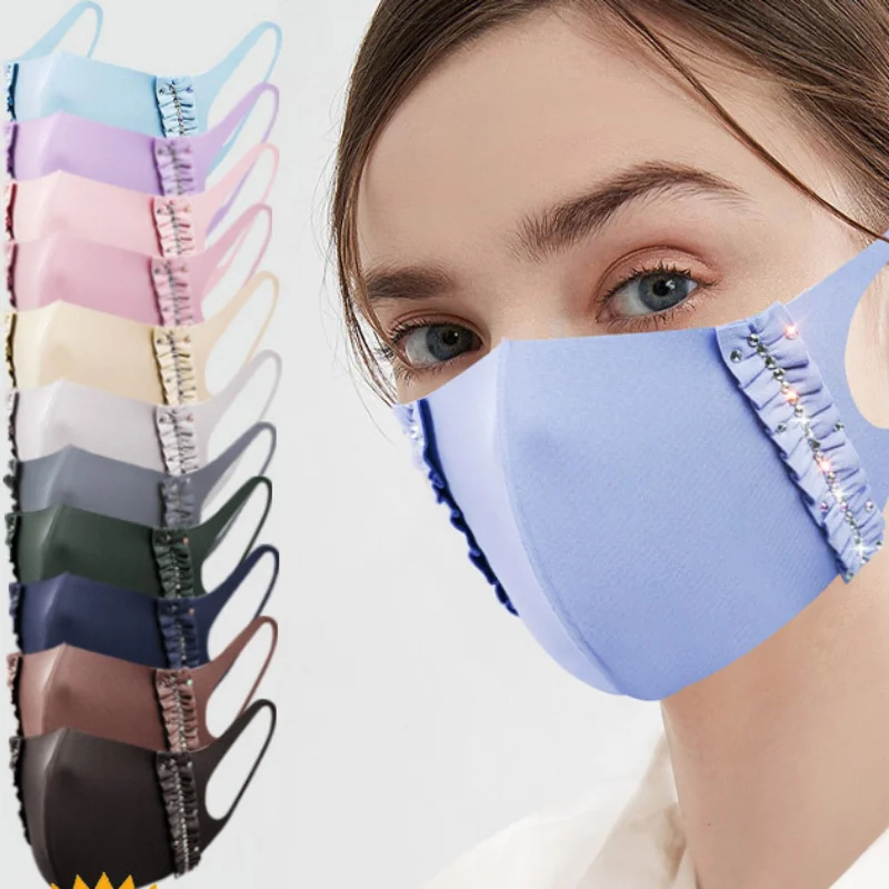 

Sparkly Rhinestone Mask Face Decor Jewelry Elastic Reusable Washable Fashion Masks Face Bandana Party Gift