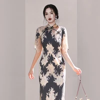 2021 summer new style improved cheongsam self cultivation temperament lace retro chinese style dress women qipao