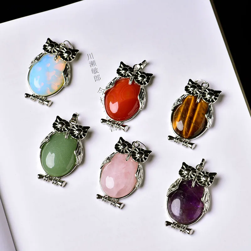 Подвеска в виде совы с аметистом и натуральным кристаллом 1 шт.|Камни| |