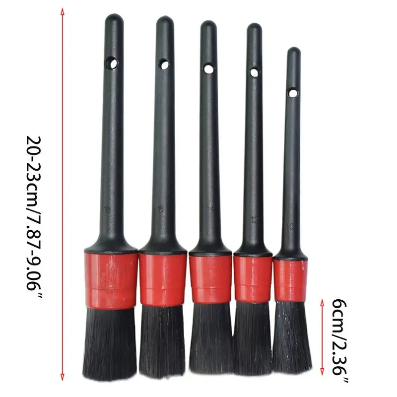 

203F 5Pcs Car Cleaning Tool Set Detail Brush Kit Boar Hair Car Detailing Brushes