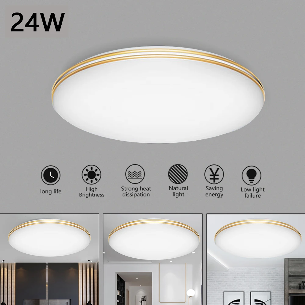 

VIPMOON 24W LED Ceiling Light White/Black Iron Edge Double Silver/Gold Line Crystal Edge Lattice Round Wall Lamp For Home Hotel