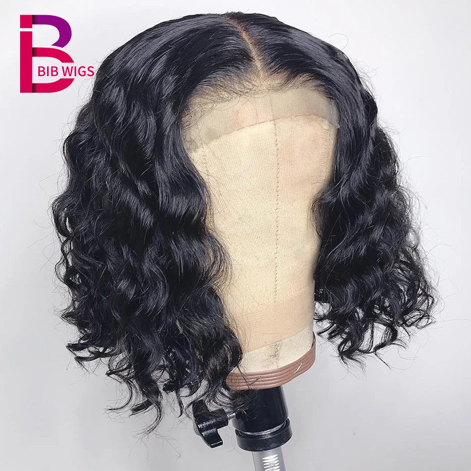 Бразильские волосы Remy Короткие Волнистые 150 плотность 4*4 закрытие шнурка человеческие волосы парики для черных женщин боб парик предварительно выщипанные натуральные волнистые волосы