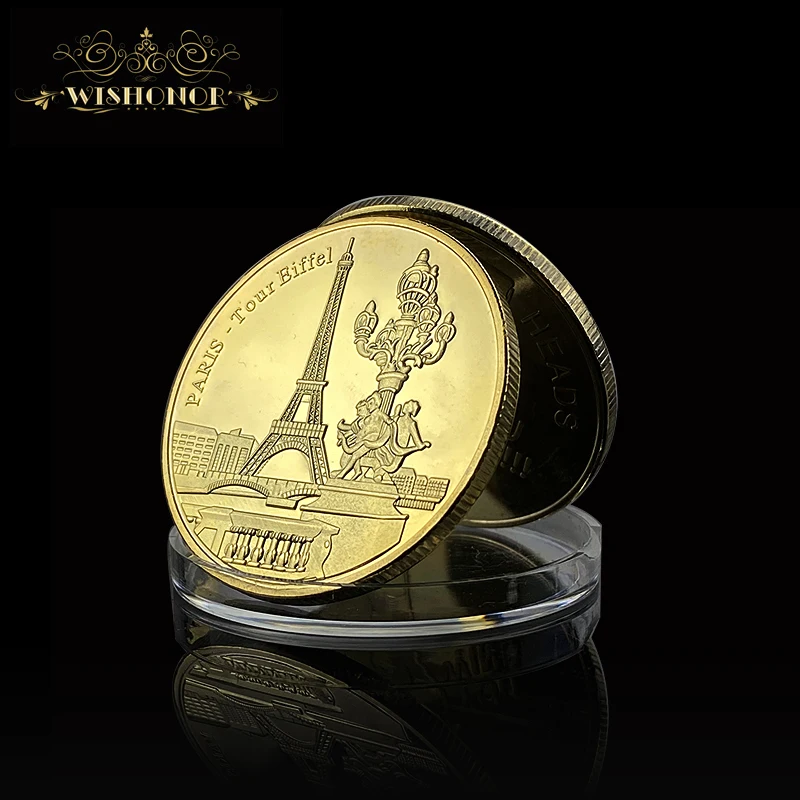 Французская памятная монета в Париже модная Обычная позолоченная Эйфелева башня