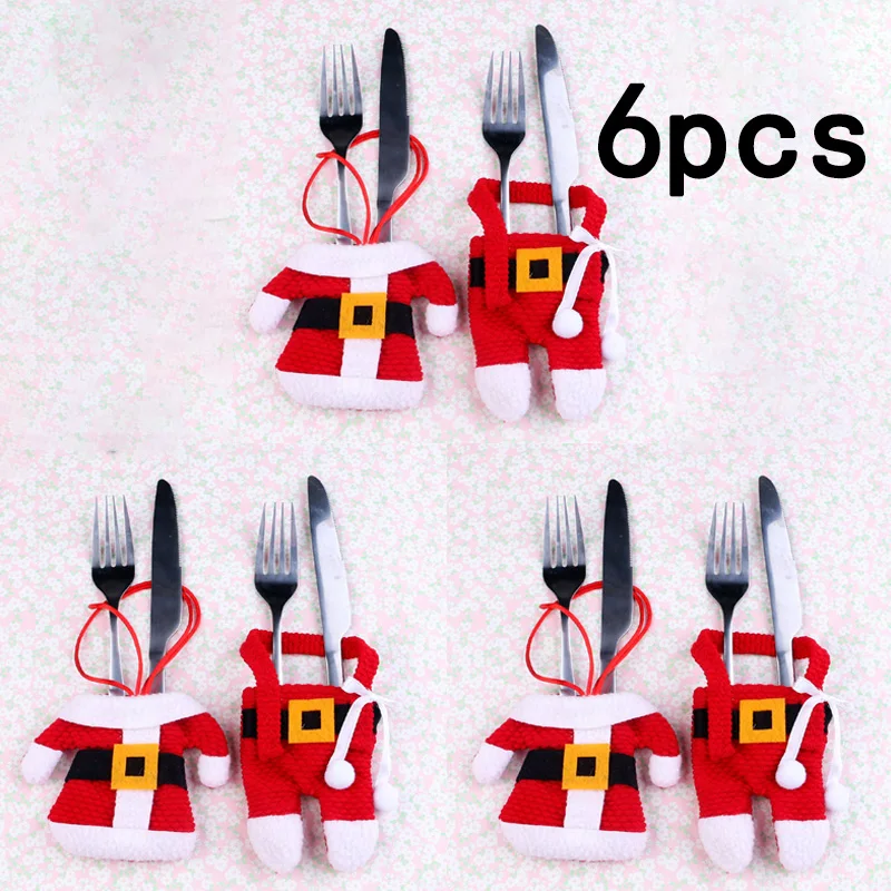 

6pcs Silverware Holders Cloth Christmas Decorations Happy Santa Silverware Holders Pockets Dinner Decor