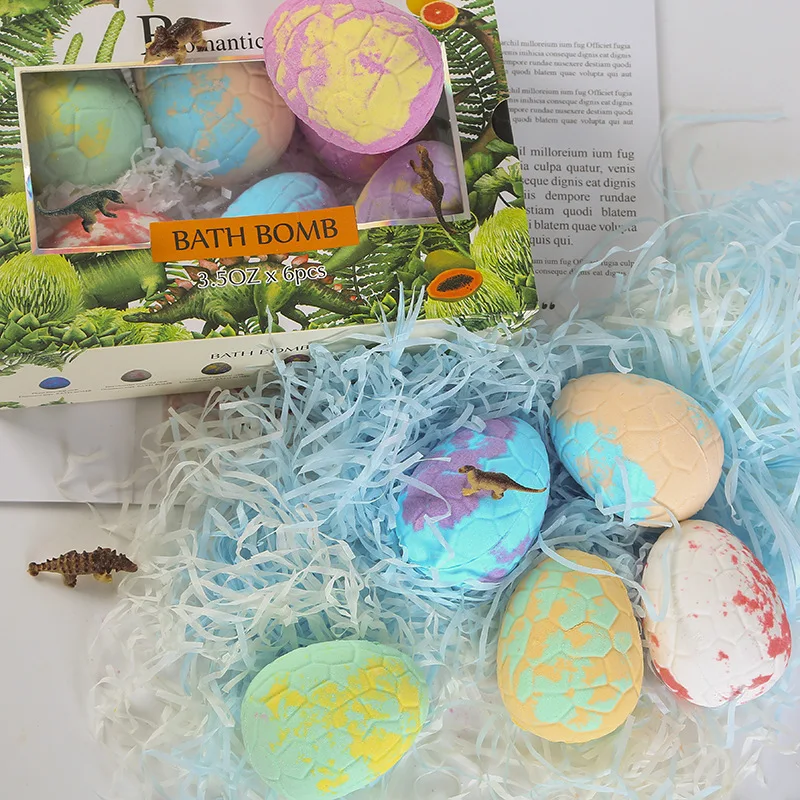 Bath Bombs for Kids with Toys Inside Set of 6 Colorful Egg Fizzies Dinosaur Surprise. Gentle and Safe Spa |