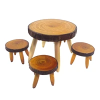112 dollhouse miniature furniture wood round dining table chair set