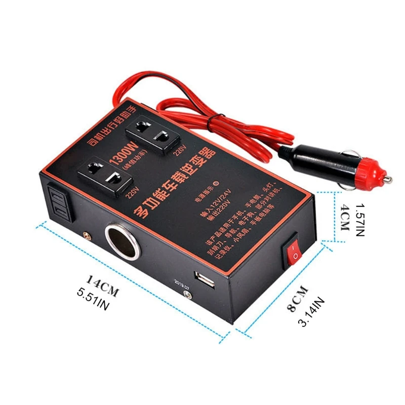 

Car Vehicle Inverter 200W Output 110V/220V Power Multifunctional Charger Adapter