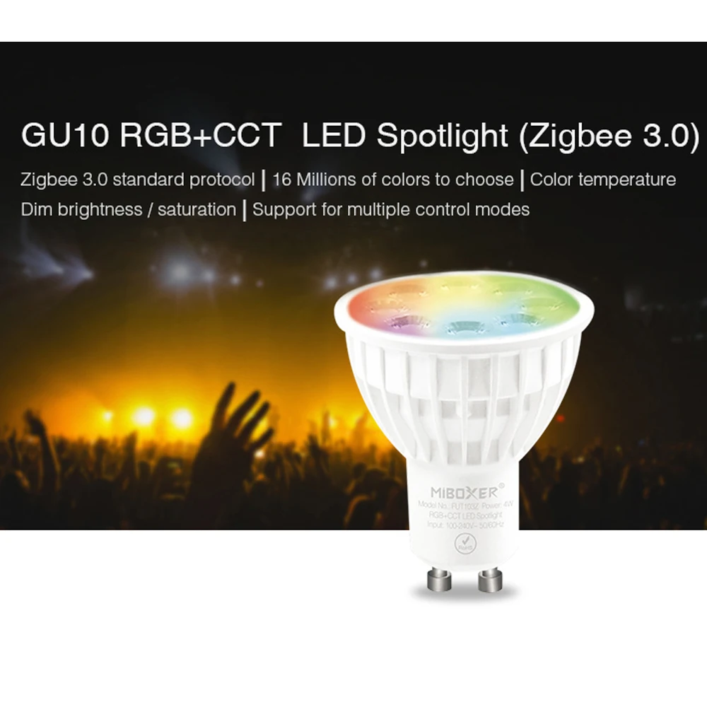 MiBoxer FUT103Z 4W GU10 RGB+CCT LED Spotlight (Zigbee 3.0) Smart Phone APP Control Support Third Party Voice Control