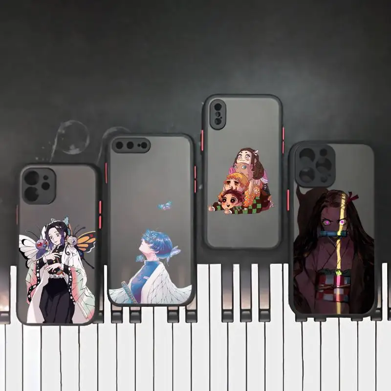 

Demon Slayer Anime Cartoon Phone Case Black Color Matte Transparent For iPhone 13 12 11 Pro Max Mini X XR XS 7 8 Plus Cover