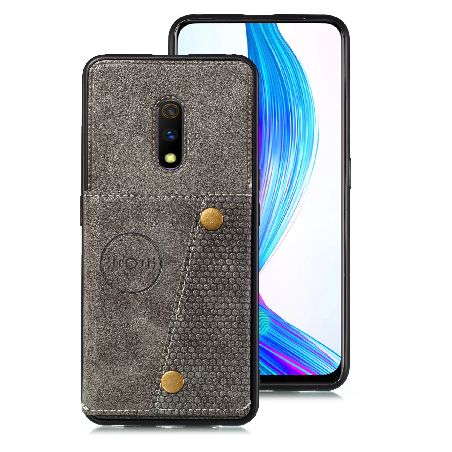 Серый Чехол-бумажник для OPPO F11 REALME 3 A9 Pro X K3 из искусственной кожи с держателем для карт, задняя крышка для телефона с магнитной подставкой OPPO RENO Z 10x Zoom - Цвет: Серый