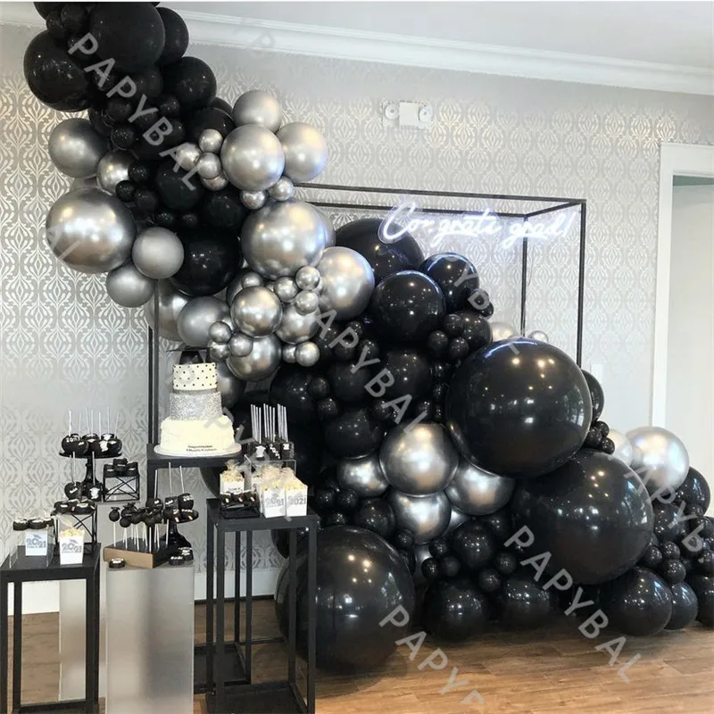 143Pcs Black Latex Balloon Arch Garland Kit Chrome Silver Balloon Set Birthday Wedding Background Decor Baby Shower Globo Decor